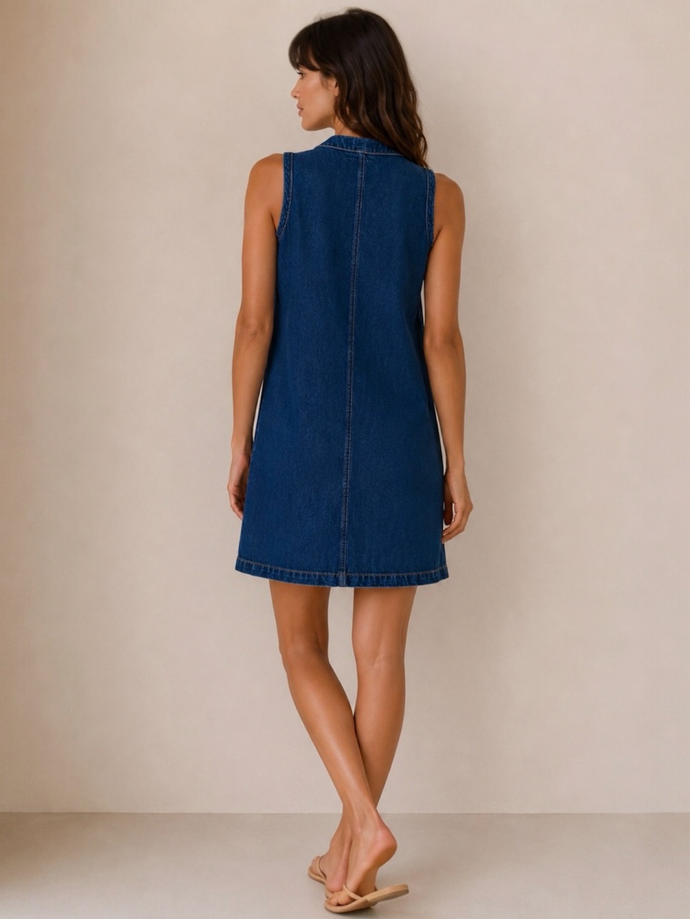 River Island Denim Button-Front Mini Dress Dark Wash Mod Style Size 6 - Picture 3 of 13